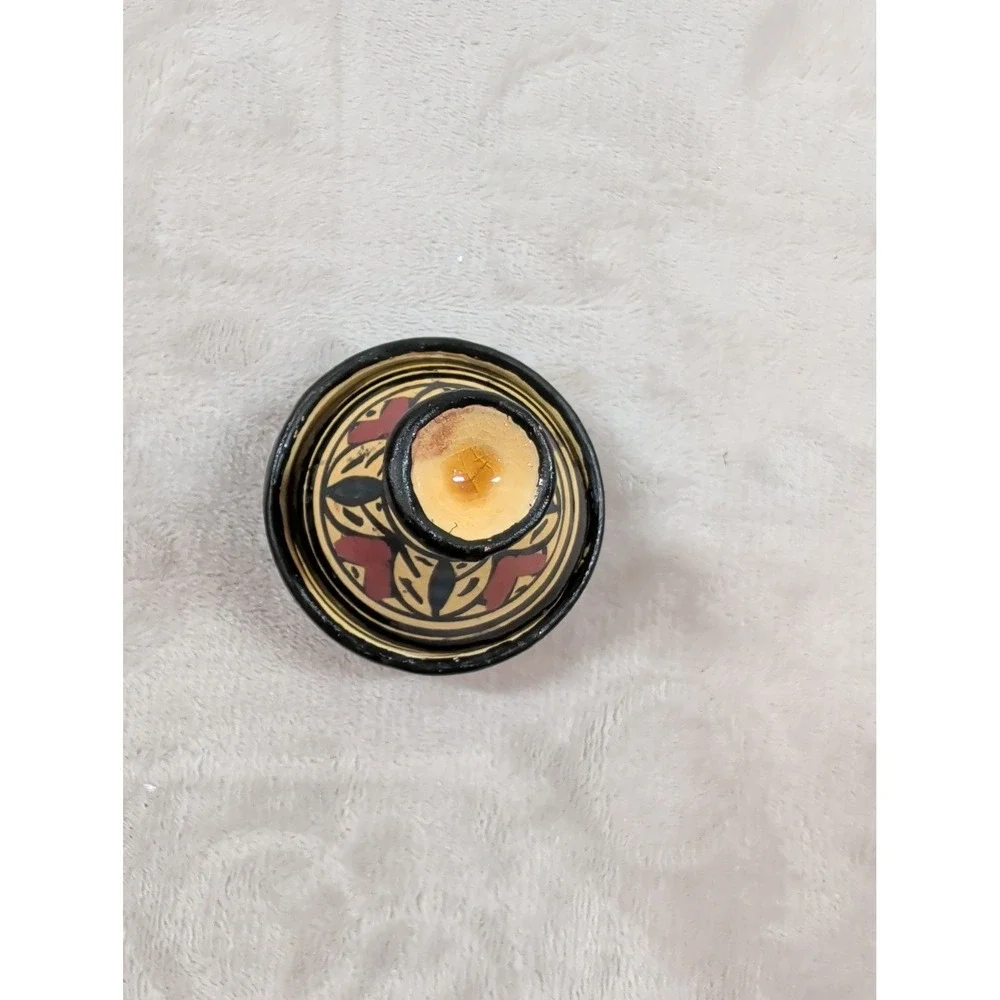 Mini Moroccan Hand Painted Ceramic Tagine Pot Salt Cellar Spice Dish‎ Yellow Red